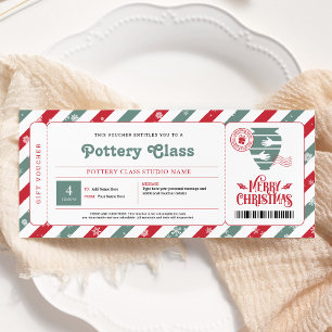 Invitation Bon de cadeau de Noël pour un cours de poterie