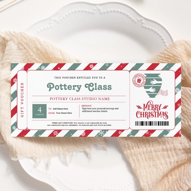 Invitation Bon de cadeau de Noël pour un cours de poterie (Créateur téléchargé)