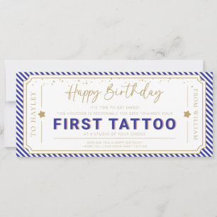 Invitation Bon de cadeau de tatouage bleu marine pour premier