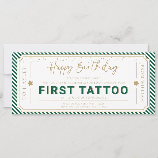 Invitation Bon de cadeau de tatouage de couleur vert émeraude (Devant)