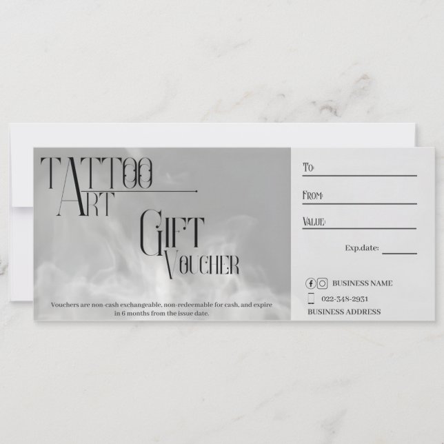 Invitation Bon de cadeau de tatouage personnalisable (Devant)