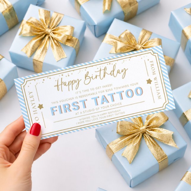 Invitation Bon de cadeau de tatouage premier bleu clair pour  (Créateur téléchargé)