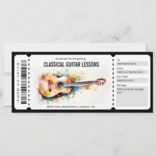Invitation Bon de cadeau pour des cours de guitare classique 