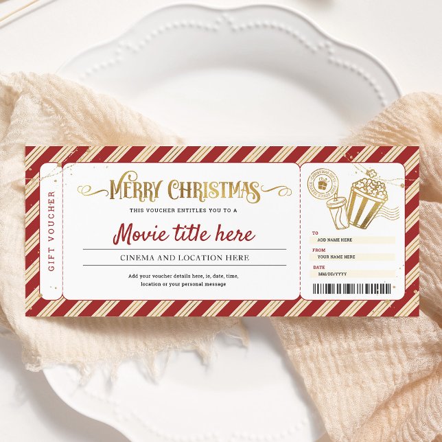 Invitation Bon de cadeau pour une soirée cinéma de Noël (Créateur téléchargé)