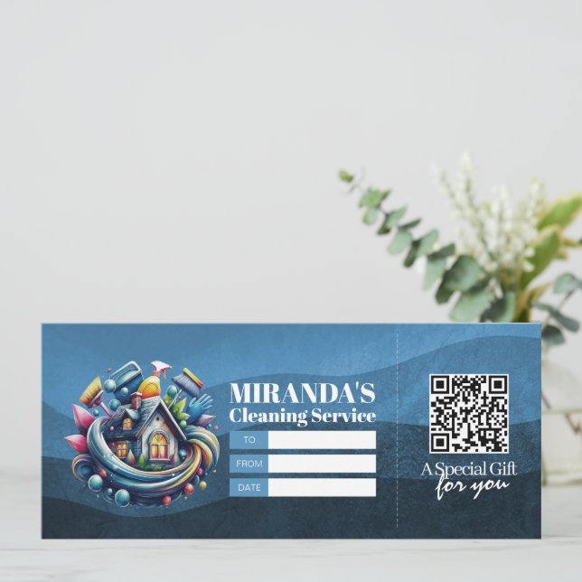 Invitation Bon de certificat cadeau pour services de nettoyag (Debout devant)