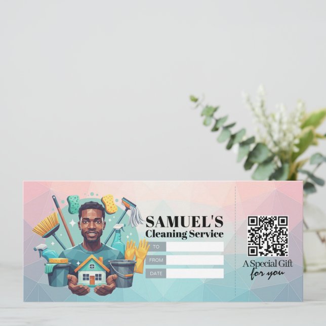 Invitation Bon de certificat cadeau pour services de nettoyag (Debout devant)