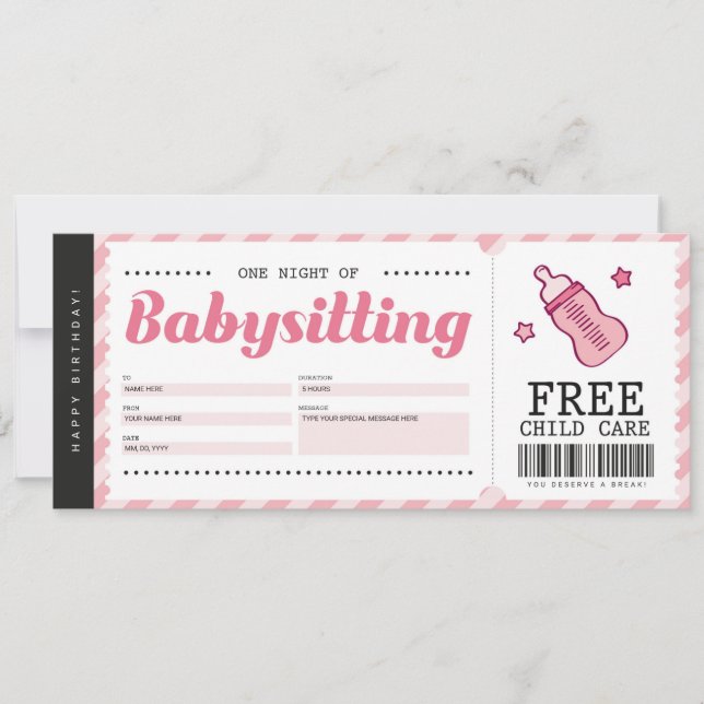 Invitation Bon de certificat cadeau rose pour garde d'enfants (Devant)