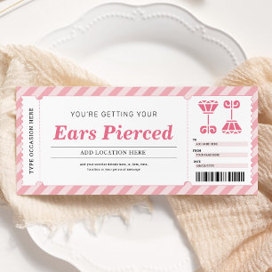 Invitation Bon de certificat cadeau rose pour perçage d'oreil