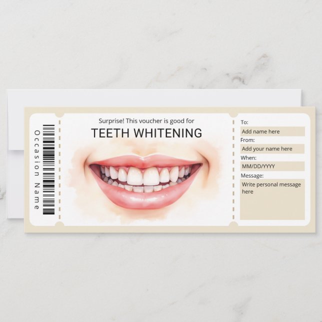 Invitation Bon de dentiste, Certificat cadeau de blanchiment  (Devant)