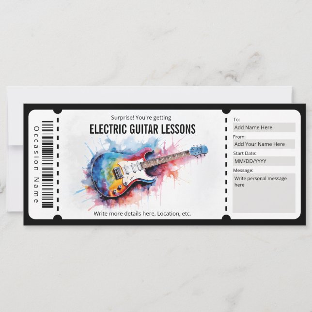 Invitation Bon de leçon de guitare électrique surprise (Devant)