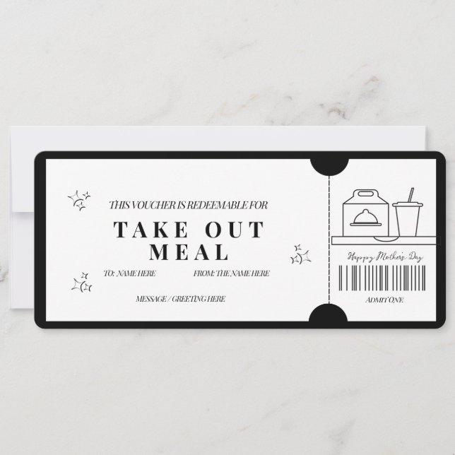 Invitation Bon de réduction pour un repas à emporter minimali (Devant)