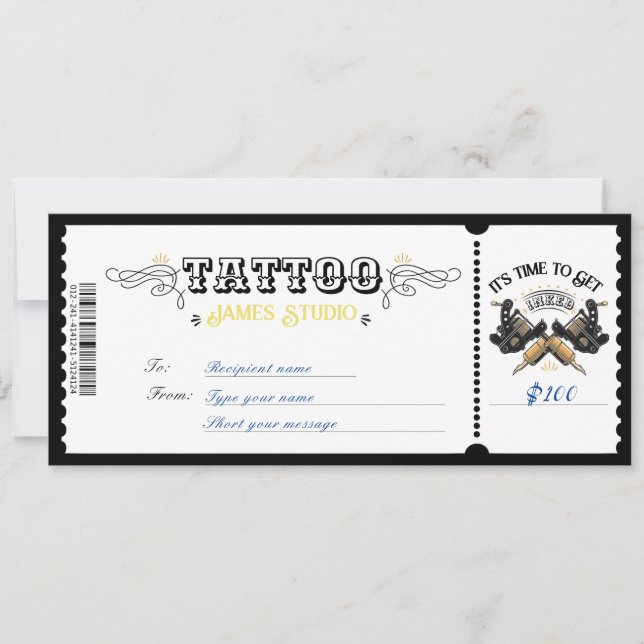 Invitation Bon de tatouage personnalisé Certificat Billet Cad (Devant)