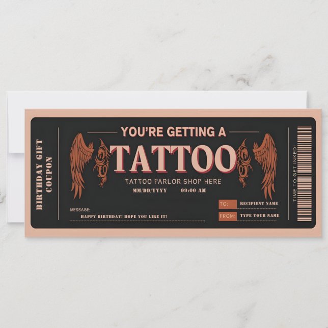 Invitation Bon de ticket de tatouage personnel (Devant)