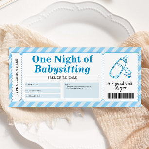 Invitation Bon de voucher bleu pour service de babysitting