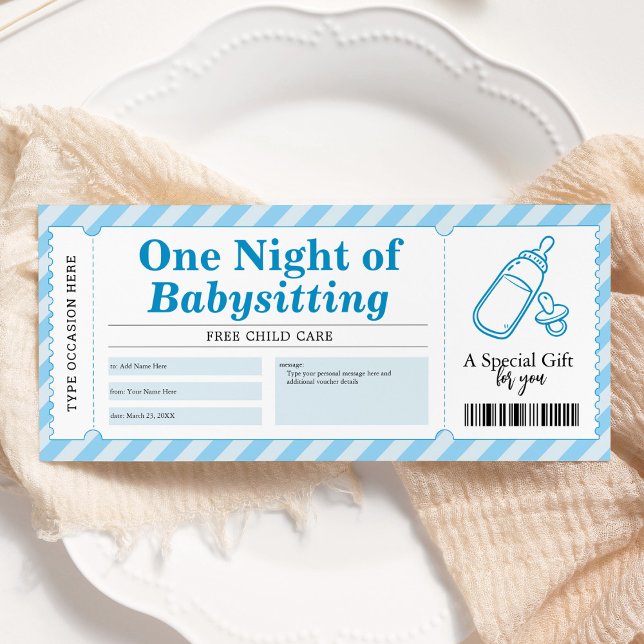 Invitation Bon de voucher bleu pour service de babysitting (Créateur téléchargé)