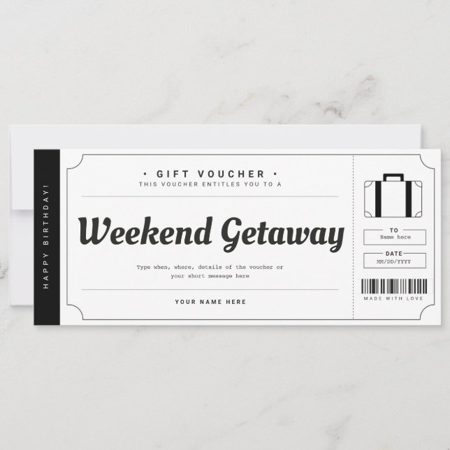 Invitation Bon de voyage cadeau de week-end surprise (Devant)