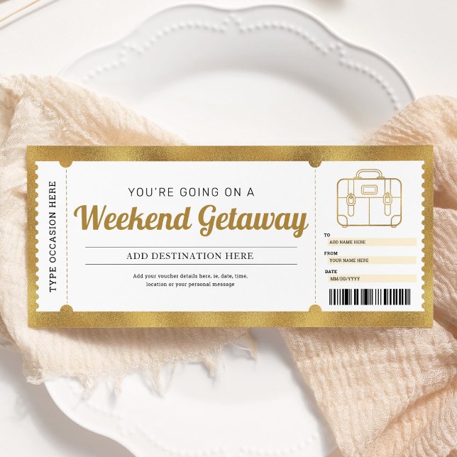 Invitation Bon de voyage cadeau or pour un week-end (Créateur téléchargé)