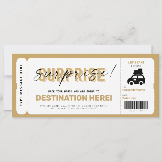 Invitation Bon de voyage surprise Billet cadeau Faux billet d (Devant)