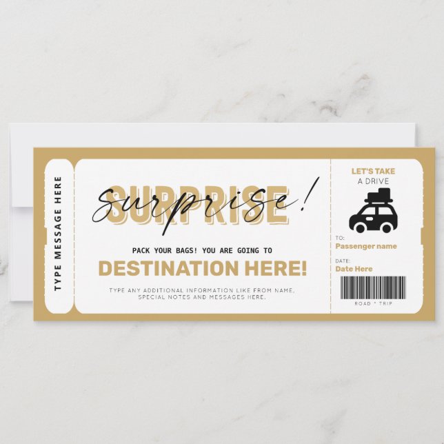 Invitation Bon de voyage surprise Billet cadeau Faux billet R (Devant)
