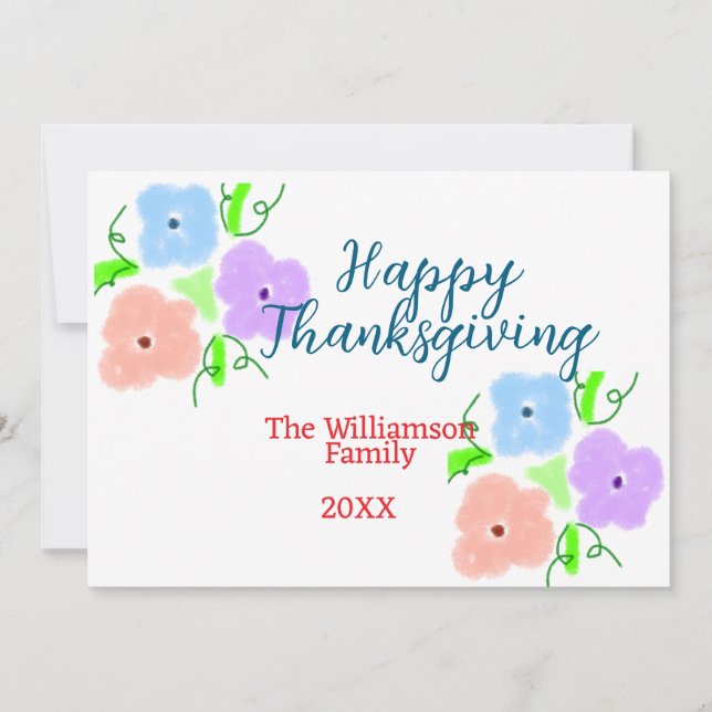 Invitation Bon thanksgiving bleu violet rose ajouter famille  (Devant)