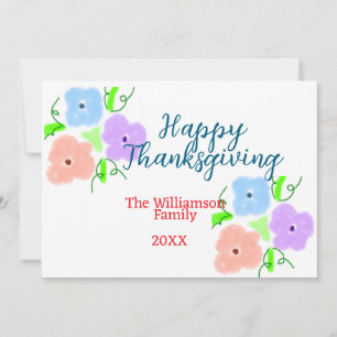 Invitation Bon thanksgiving bleu violet rose ajouter famille
