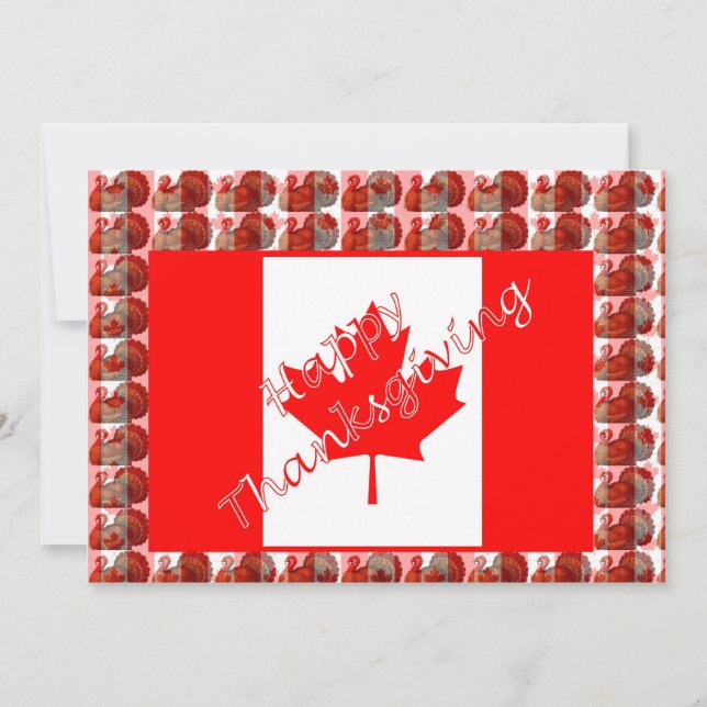 Invitation Bon thanksgiving Canada avec drapeau et dinde (Devant)