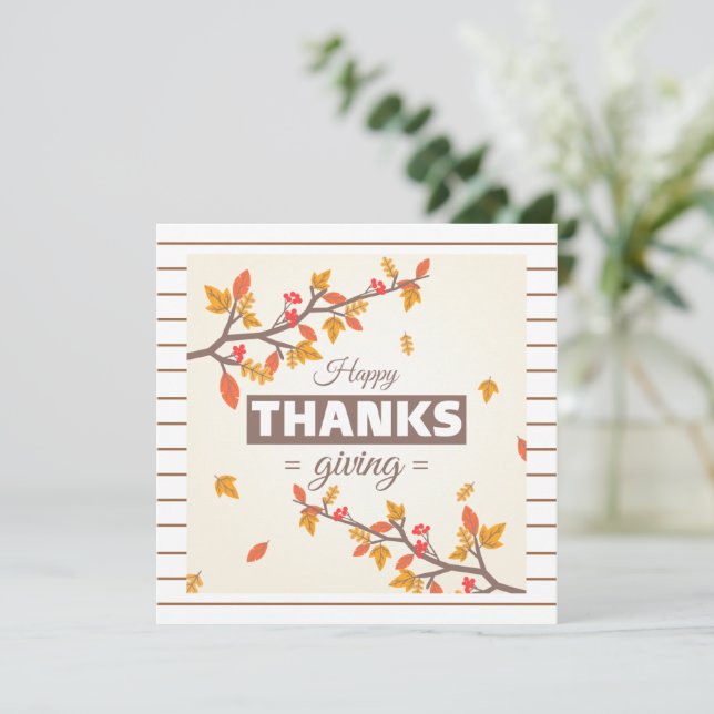 Invitation Bon thanksgiving chic avec arbre et feuilles autom (Debout devant)
