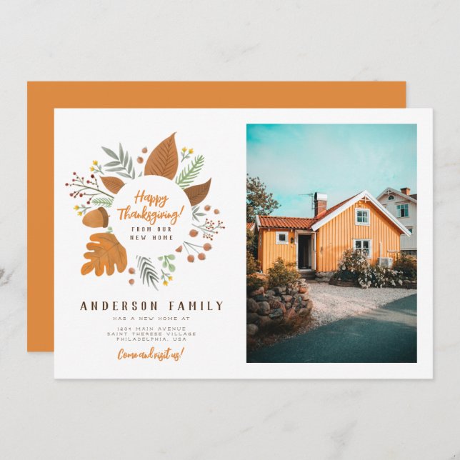 Invitation Bon thanksgiving de notre nouvelle maison déménage (Devant / Derrière)