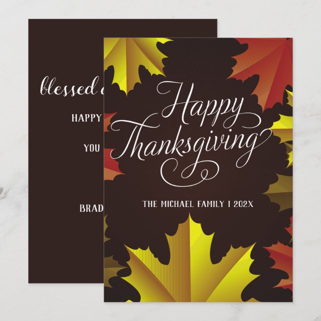 Invitation bon thanksgiving des feuilles d'automne (Devant / Derrière)
