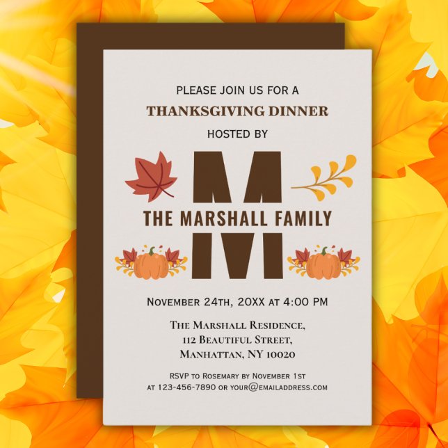 Invitation Bon thanksgiving Friendsgiving Citrouille Monogram (Créateur téléchargé)