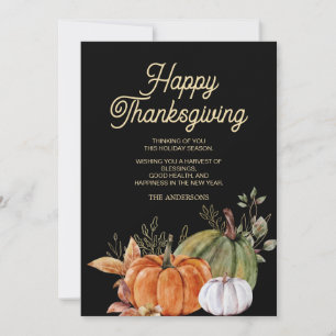 Invitation Bon thanksgiving noir Citrouille blanc orange