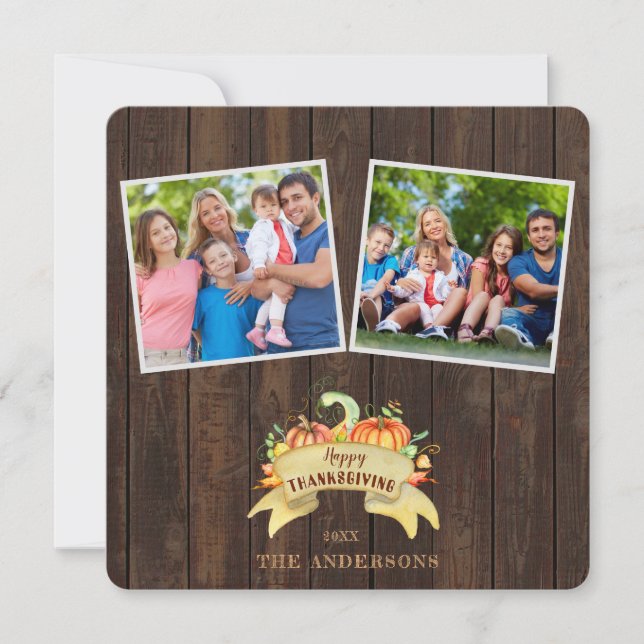 Invitation Bon thanksgiving photo en bois Citrouille automne (Devant)