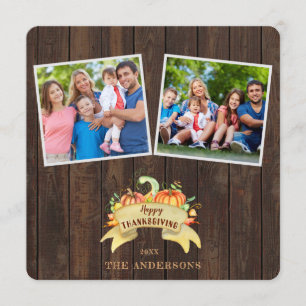 Invitation Bon thanksgiving photo en bois Citrouille automne