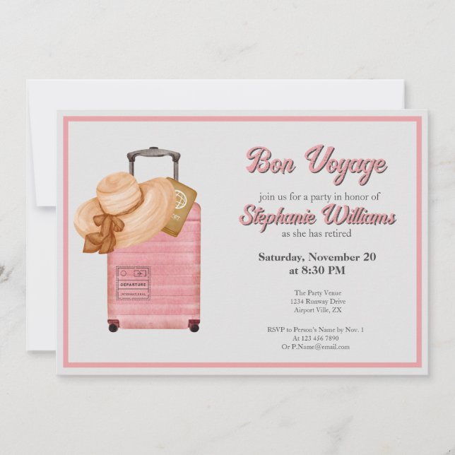 Invitation Bon Voyage Retraite Partie Suitcase Aventure (Devant)
