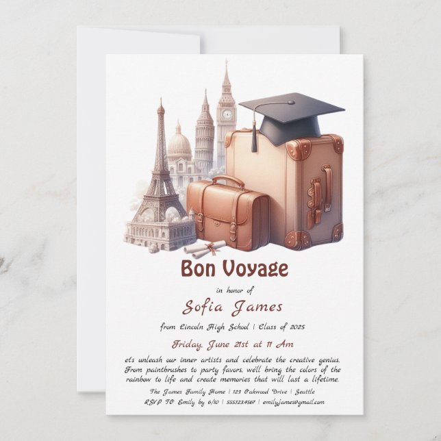 Invitation Bon Voyage - Un adieu coloré à Suc (Devant)