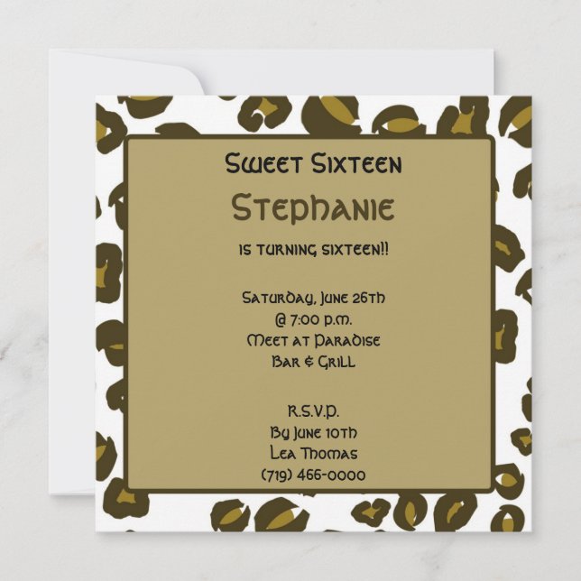 Invitation bonbon 16 à cheetahprint (Devant)