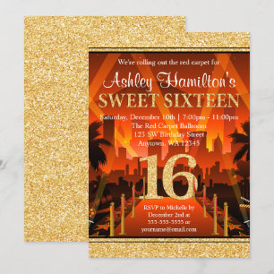Invitation Bonbon 16 à parties scintillantes d'or de ville de