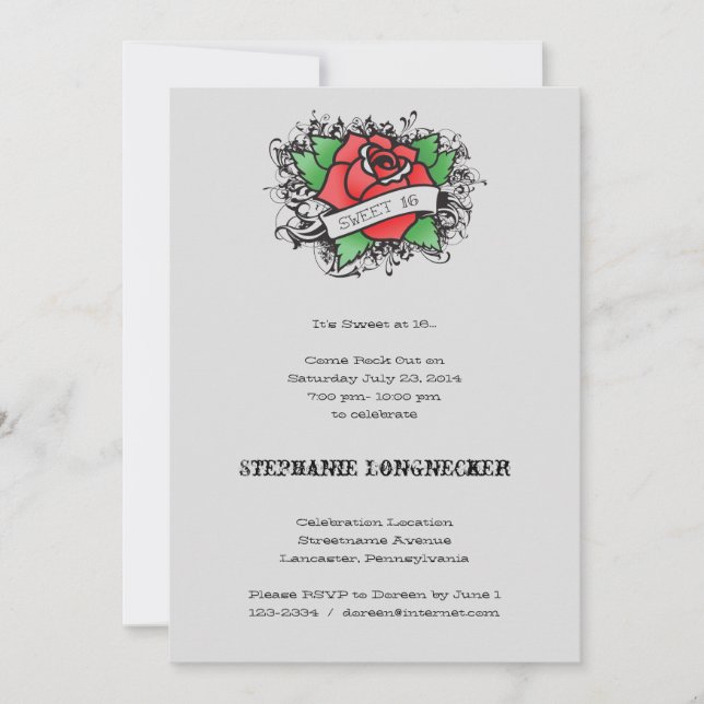 Invitation Bonbon 16 Invitaion à thème de tatouage (Devant)