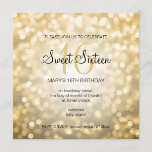 Invitation Bonbon 16 lumières de parties scintillantes d'or