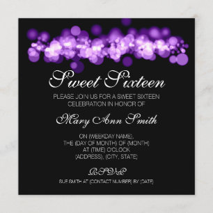 Invitation Bonbon 16 lumières pourpres de Bokeh de fête