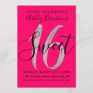 Invitation Bonbon argenté rose au néon élégant 16 à parties