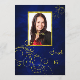Invitation Bonbon bleu 16 à photo de remous d'or