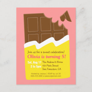 Invitation Bonbon de chocolat sucré pour fête d'anniversaire