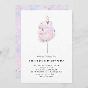 Invitation Bonbon de coton rose avec étincelle d'or fête d'an