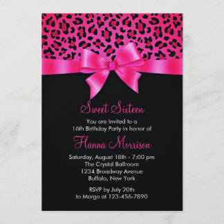 Invitation Bonbon élégant 16 à empreinte de léopard noir rose
