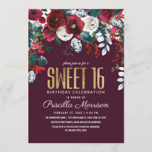 Invitation Bonbon en ivoire rouge 16 à arrangement floral de