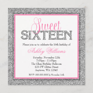 Invitation Bonbon fascinant 16 à rose d'argent de parties