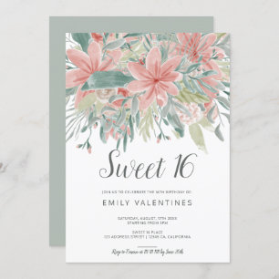 Invitation Bonbon floral vert rose chic 16 à aquarelle de la