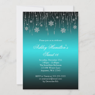Invitation Bonbon noir turquoise à flocons de neige le pays