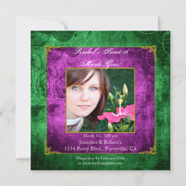 Invitation Bonbon partie de mardi gras de 16 anniversaires (Devant)